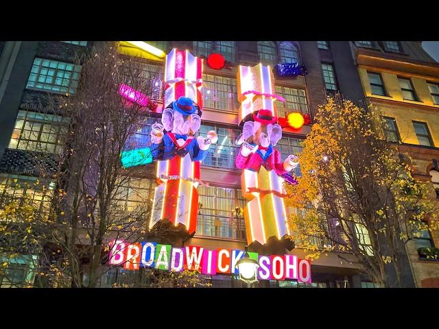 2024 London Walk  SOHO Nightlife & Christmas Lights  Central London Night Walking Tour  4K HDR