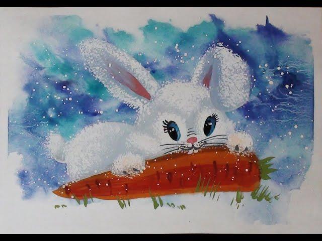 How to draw a cute bunny with gouache. Easy. Step by step drawing for beginners.