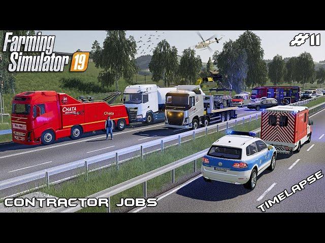 Cleaning BIG pileup accident on AUTOBAHN | Contractor Jobs | Farming Simulator 19 | Episode 11