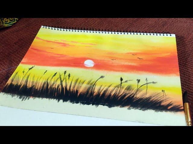 Easy Poster Color SUNSET LANDSCAPE Painting for Beginners / How I Teach Art to My Students