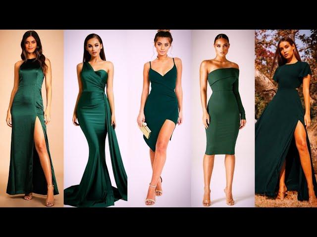 Elegant Emerald Green Dress Party Outfit Ideas | Formal Emerald Dress Ideas | Green Satin Dresses