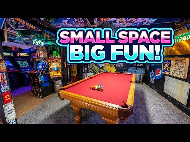 Big Arcade Energy in a Tiny Basement! Man Cave Tour