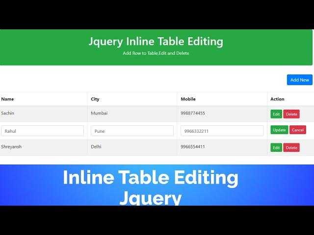 Inline Table Editing using jQuery |  jQuery tutorial | jQuery tutorial for beginners