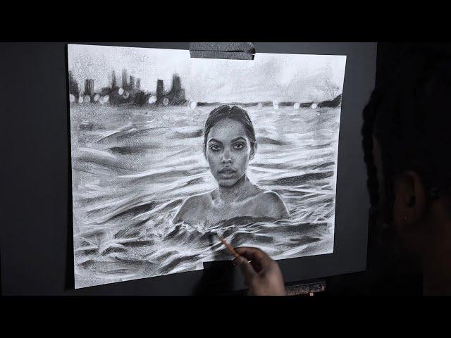 "The Depths" Charcoal Drawing Timelapse Art Demo Tutorial by Victor Ajayi