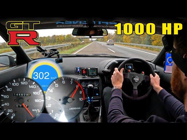 1000HP Nissan SKYLINE GTR R32 *MASSIVE TURBO* 300km/h on AUTOBAHN