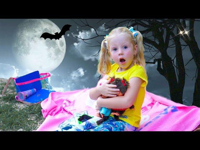 Nastia saves hedgehogs in a dark forest and pretend play with toys