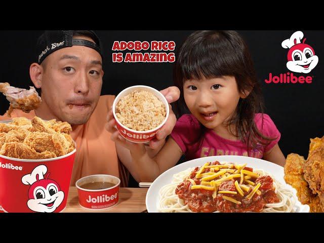 JOLLIBEE Fried Chicken, Spaghetti, Adobo Rice - Mukbang with the little one!