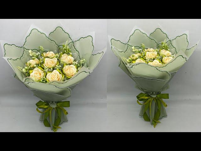 DIY | How to Make a Bouquet of Roses With Satin Ribbons Easy | Wrapping a Round Bouquet Top View