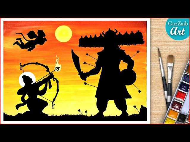 How to Draw Dussehra Drawing Easy / Indian festival Vijayadashami painting - step by step