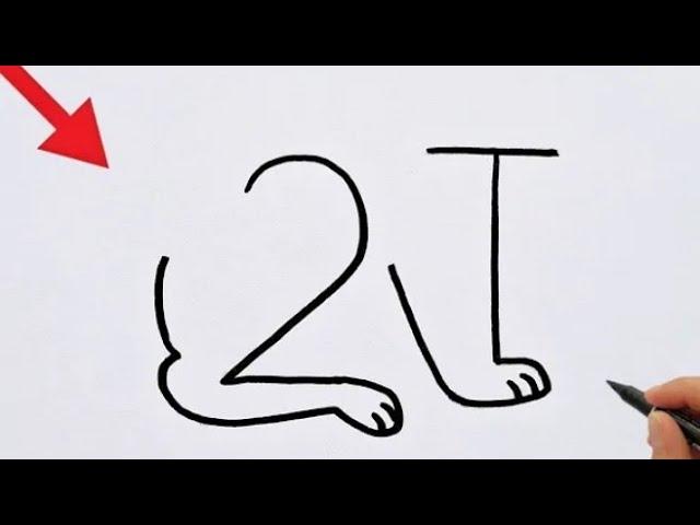 How to Draw Cat From Number 2T | Easy Cat Drawing | Animals Drawing | Number Drawing | Cat Drawing