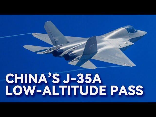 China's J-35A Stealth Fighter Flying Low Over