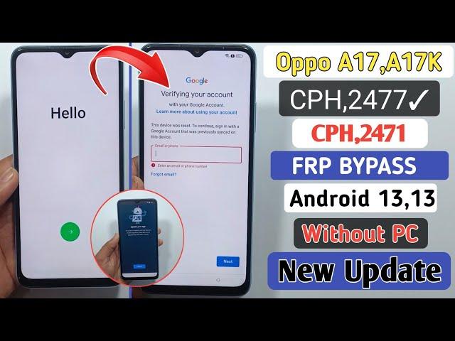 Oppo A17,Oppo A17k Frp Unlock/Bypass Google Account lock Without PC | Android 12,13 | New Trick