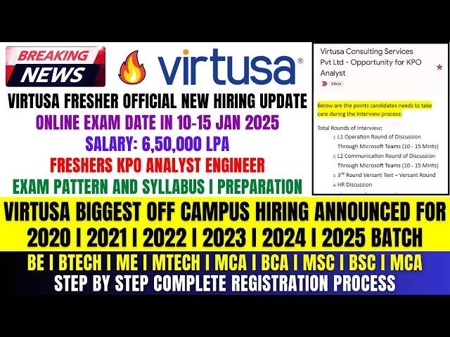 Finally Virtusa Biggest New Hiring Announced | Freshers OFF Campus Drive For 2025, 2024, 2023 Batch