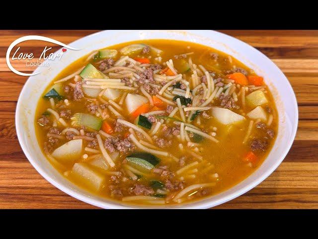 Traditional Mexican Fideo Soup with Ground Beef (Sopa de Fideo con Carne Molida)