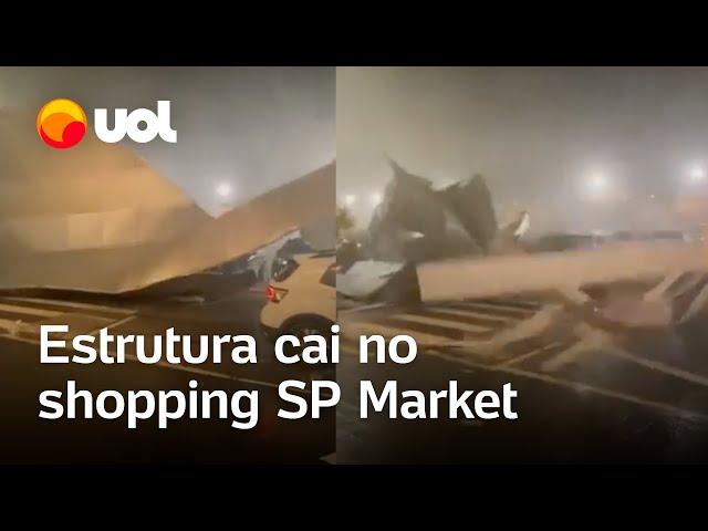 Chuva em São Paulo: Ventania faz parte de estrutura voar no estacionamento do shopping SP Market