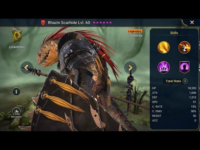 Raid Shadow Legends Hero Showcase Rhazin Scarhide lv 60