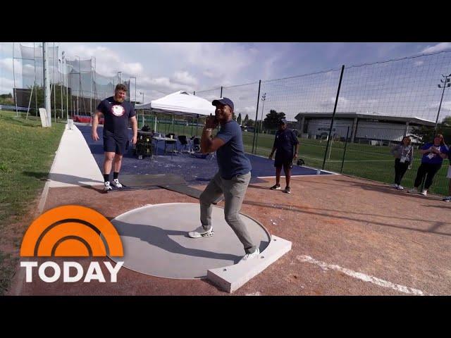 Craig Melvin and Al Roker try shot put with Olympian Ryan Crouser