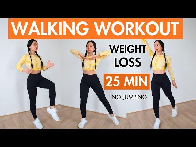 Walking workout for weight loss, 25 min standing abs, full body fat burningno jumping/ squat/ lunge