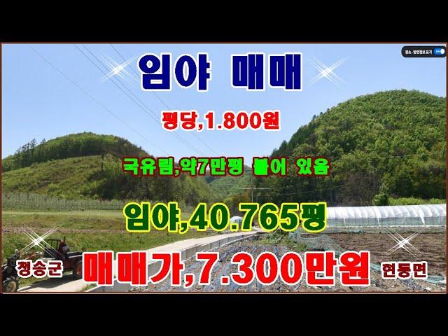 물번,662번) 급매,임야,40.765평 평당,1.800원 국유림70.000평 과 붙어 있는 농림지역,보전관리지역,임업용산지,준보전산지입니다,  매매가,7.300만원에 매매합니다~