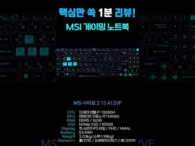 가성비 좋은 게이밍 노트북 MSI 사이보그 15 A12VF (SSD 512GB) [노리다]