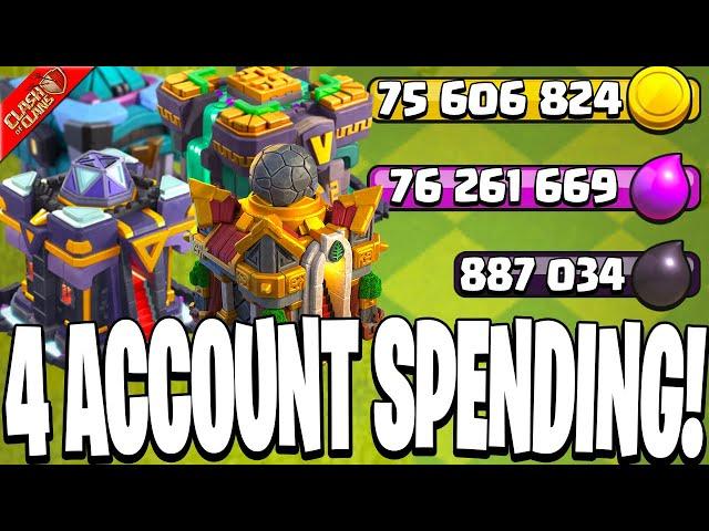 Spending MILLIONS in Loot on 4 Accounts! - 4 in 1 Let's Play (Clash of Clans)