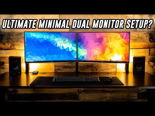 ULTIMATE DUAL MONITOR Minimalistic Home Office Desk SETUP?! - VIVO Dual Monitor Stand Review