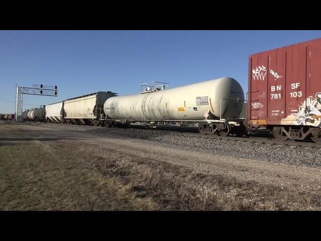 Chicago bound BNSF 8248 mixed freight train @ Galesburg, IL depot 12/19/18