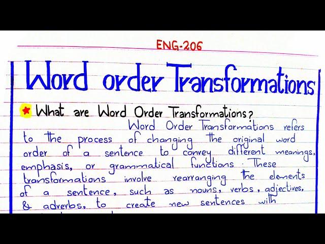 Word order Transformation #ENG-206 #4thsememster #pu