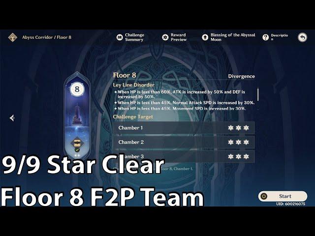 Abyss Floor 8 F2P Team 9 Star Clear [Genshin Impact]