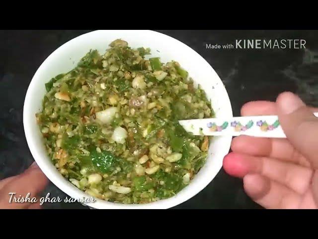 कोल्हापूरी मिर्ची का ठेचा | kolhapuri Mirchi thecha recipe | green chilli chutney recipe in hindi