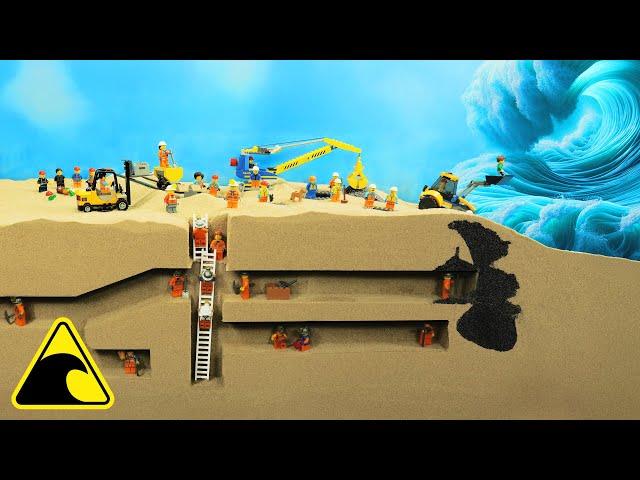 Miners Trapped in Flooded Mine - Tsunami Disaster - Dam Breach Experiment - Lego VS Wave Machine