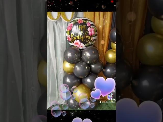 60th birthday balloon garland set up/ Black and gold color theme