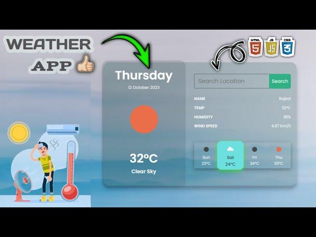 Weather App Project:HTML CSS, and JavaScript.! Step-by-Step Guide