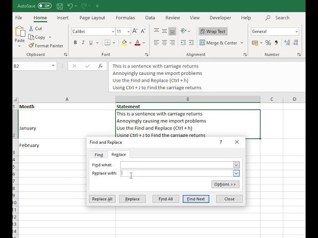 Find and Remove Carriage Returns/New Lines From an Excel Document