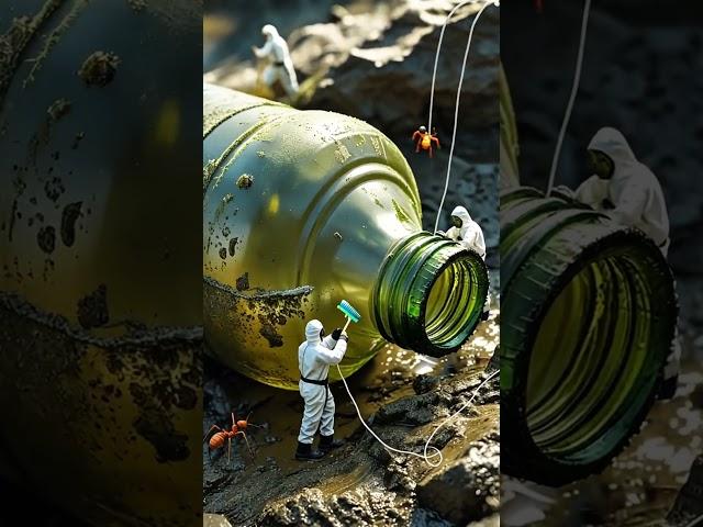 Wow The Workers Work To Clean The Bottle And Foot#MiniWorkers #MiniatureWorld #TinyTools