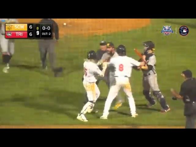 2021 08 28 Sussex County Miners at Tri-City Valley Cats - Benches cleared in the bottom of the 9th.