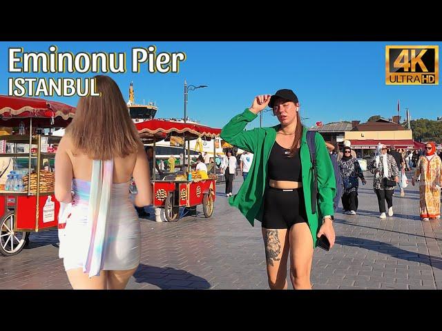 Istanbul Turkey 4K Walking Tour Around Eminönü Pier,Galata Bridge