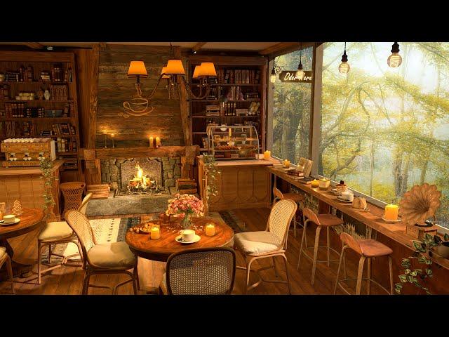 Cozy Spring Coffee Shop 4K | Jazz Relaxing Music In Forest For Studying, Relaxing