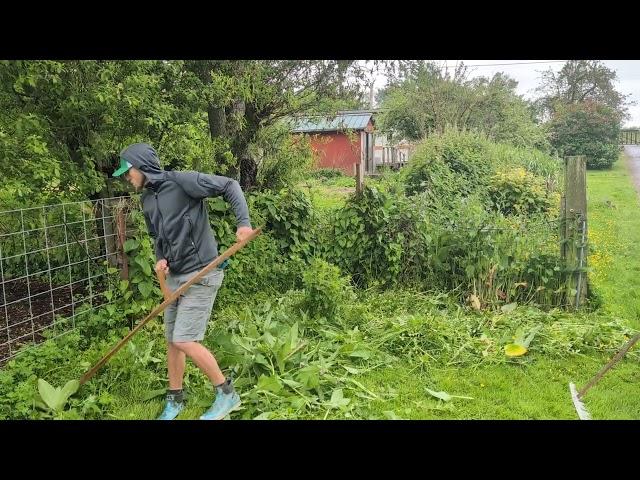 Cleaning up a corner with scythe