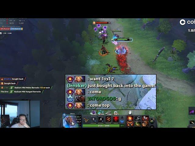 Yatoro challenged to a 1v1 by pub player Invoker 