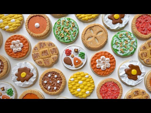 THANKSGIVING DINNER COOKIES ~ Satisfying Decorating of Circle Thanksgiving Cookies with Royal Icing