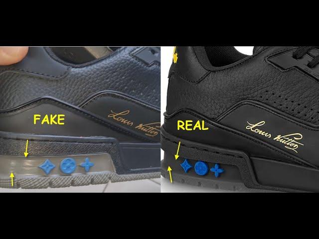 Real vs Fake Louis Vuitton trainer sneaker. How to spot fake Loui V trainers