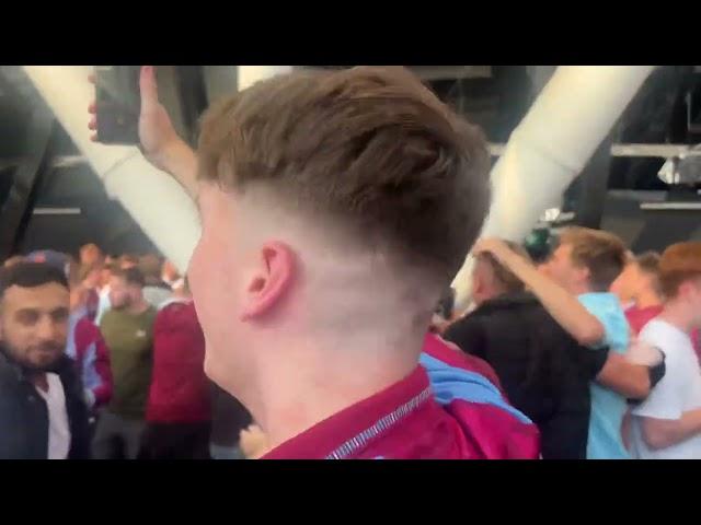 Aston Villa Fans sing Champions League Awaits For Me in the concourse at West Ham