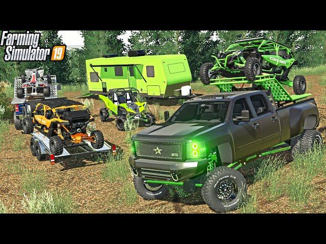 LUXURY CAMPING OFF-ROAD | LIFTED TRUCKS + RZR | FARMING SIMULATOR 2019