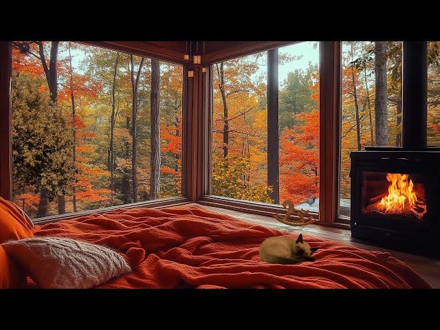 Serene Bedroom Retreat - Soft Piano and Crackling Fire for Relaxation and Sleep