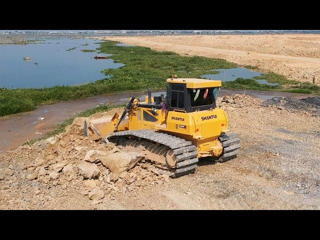 EPIC!! Bulldozer Pushing Huge Stone Truck Unloading Rocks Wheel Loader Spreading Gravel Rock Dirt