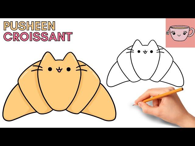 How To Draw Pusheen Cat - Croissant | Cute Easy Step By Step Drawing Tutorial