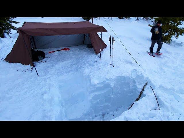 Hot Tent Camping In Deep Snow | Wood Stove Fajitas