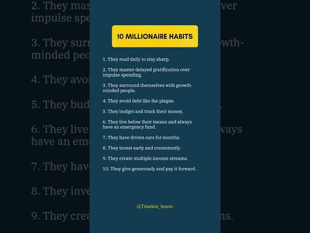 10 Millionaire Habits #psychology #quotes #motivation