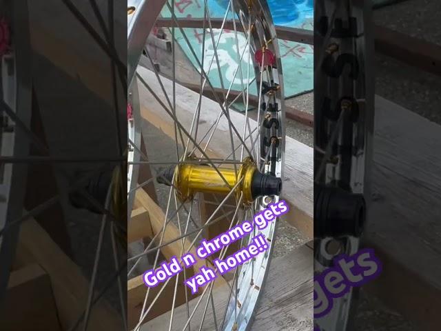 Gold and chrome bmx wheels! Built to perfection by powers bmx #bmx #profileracing #odysseybmx bmxer